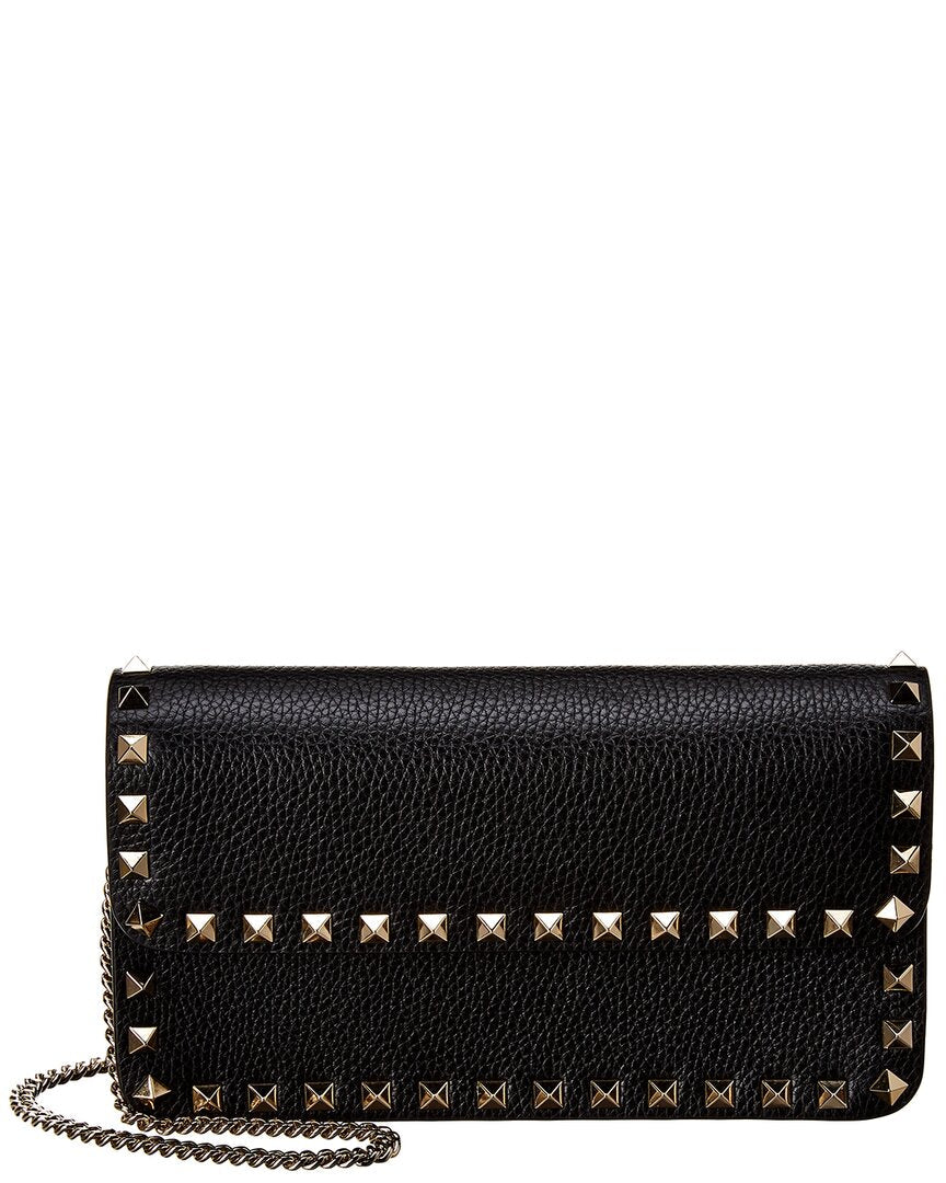 Valentino Rockstud Grainy Leather Wallet On Chain