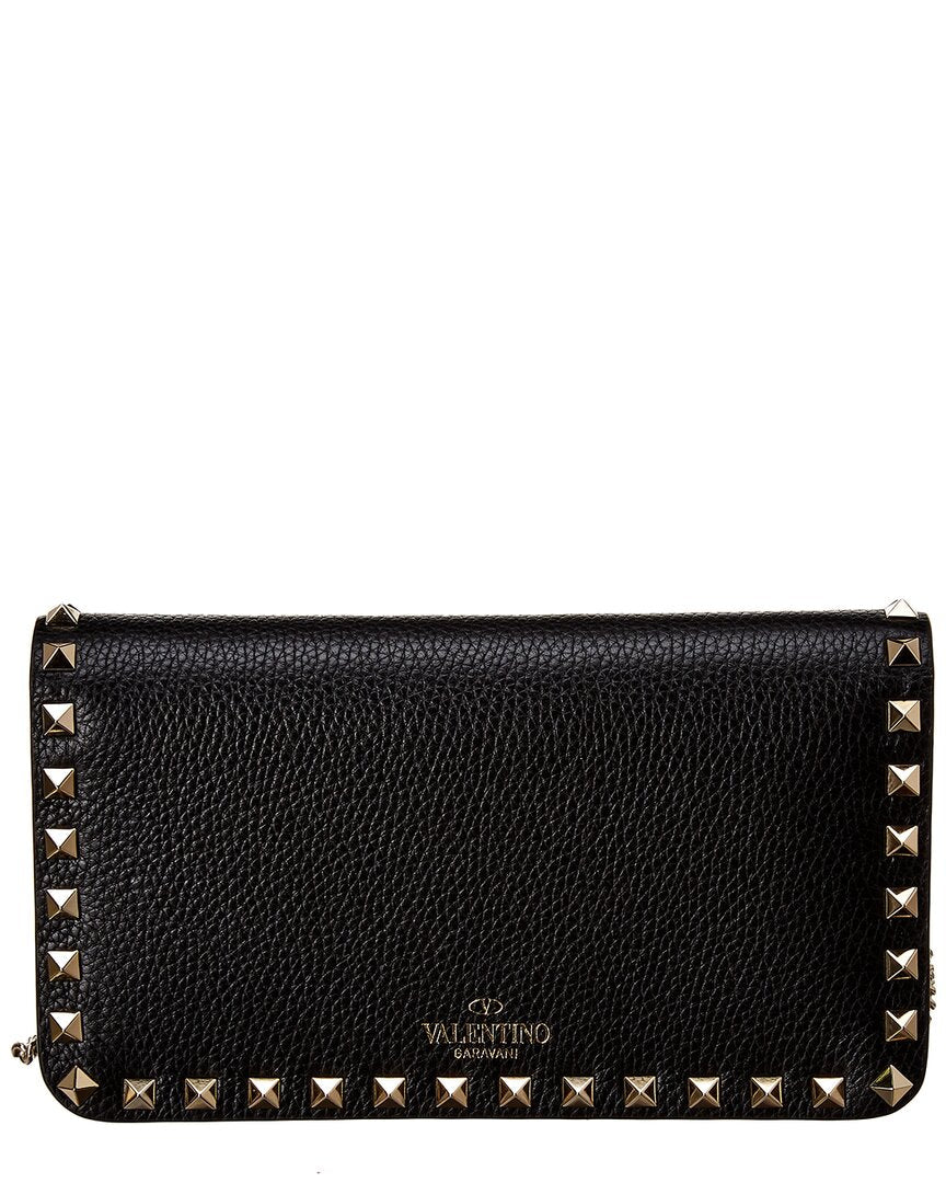 Valentino Rockstud Grainy Leather Wallet On Chain