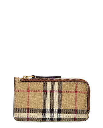 Burberry Check E-Canvas & Leather Zip Card Case
