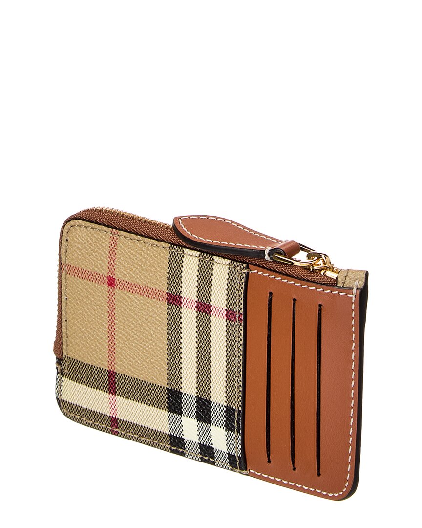 Burberry Check E-Canvas & Leather Zip Card Case