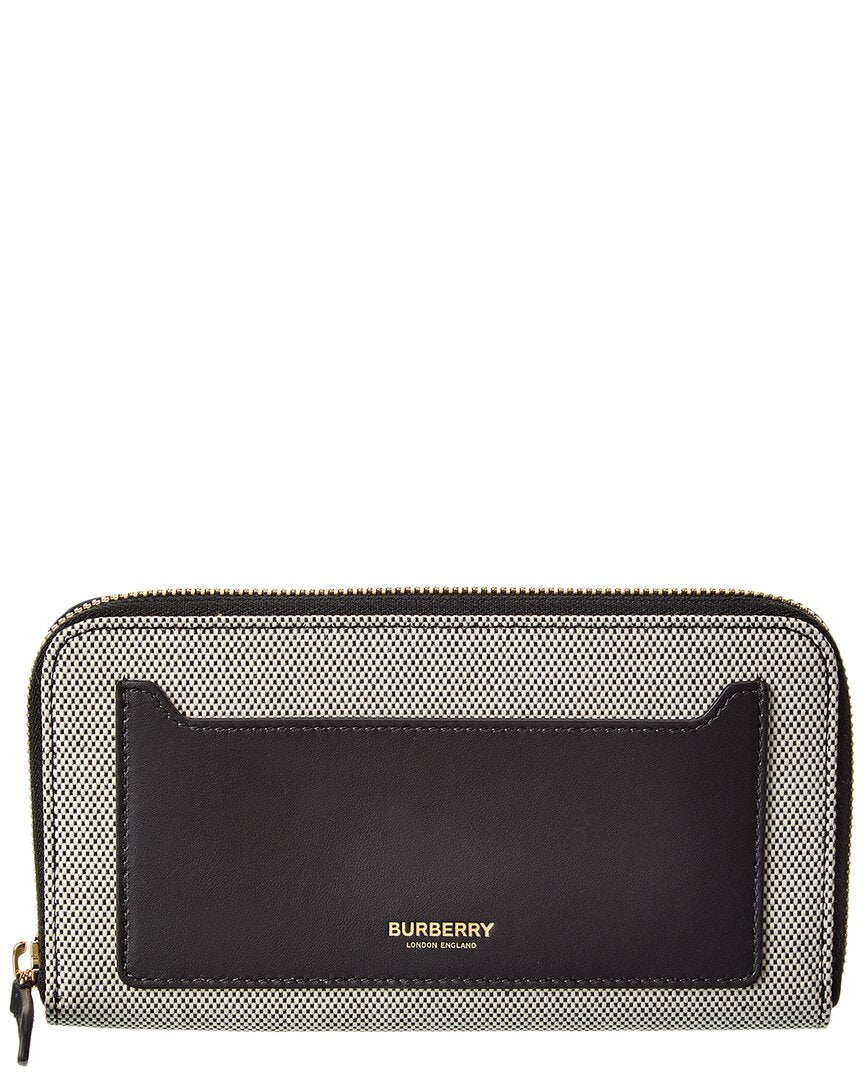 Burberry Logo Canvas & Leather Zip Around Wallet