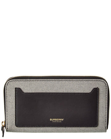 Burberry Logo Canvas & Leather Zip Around Wallet