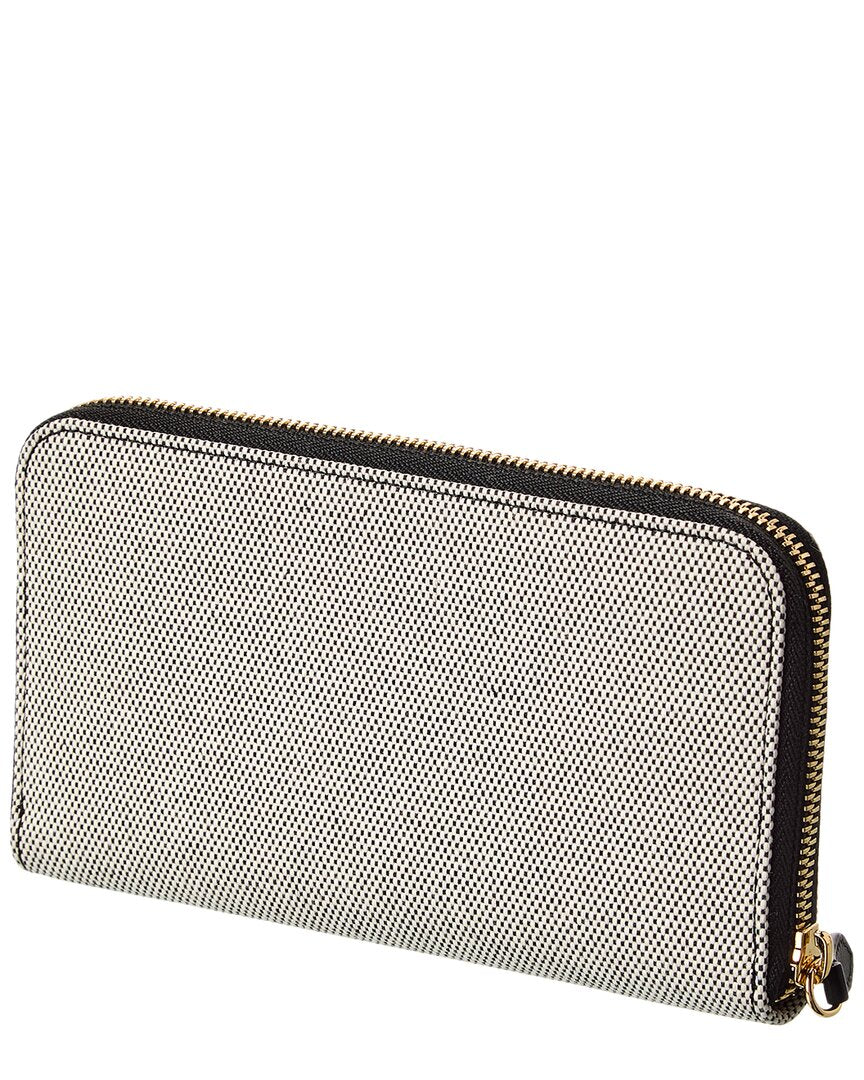 Burberry Logo Canvas & Leather Zip Around Wallet