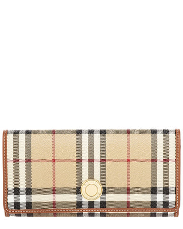 Burberry Check E-Canvas & Leather Continental Wallet