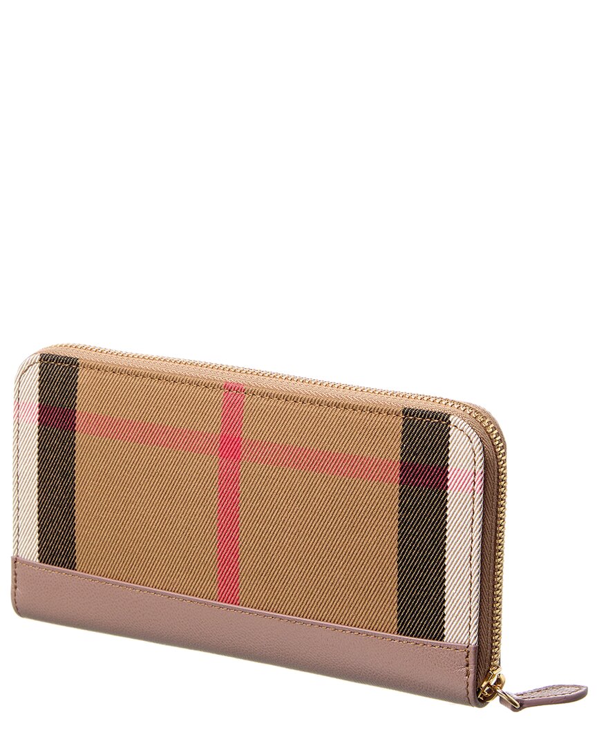 Burberry Check Canvas & Leather Zip Around Wallet