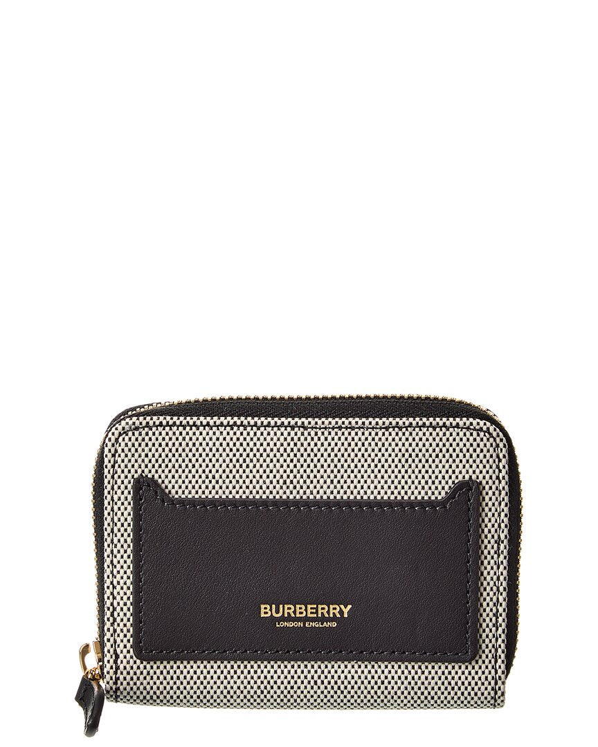 Burberry Logo Canvas & Leather Zip Around Wallet