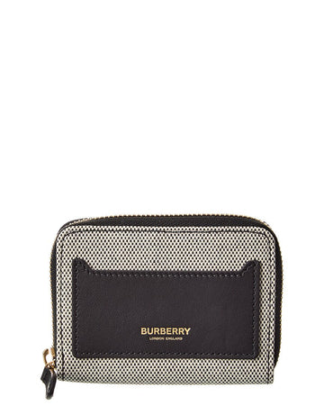 Burberry Logo Canvas & Leather Zip Around Wallet