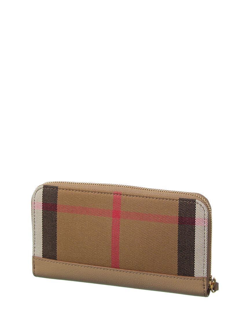 Burberry Check Canvas & Leather Zip Around Wallet