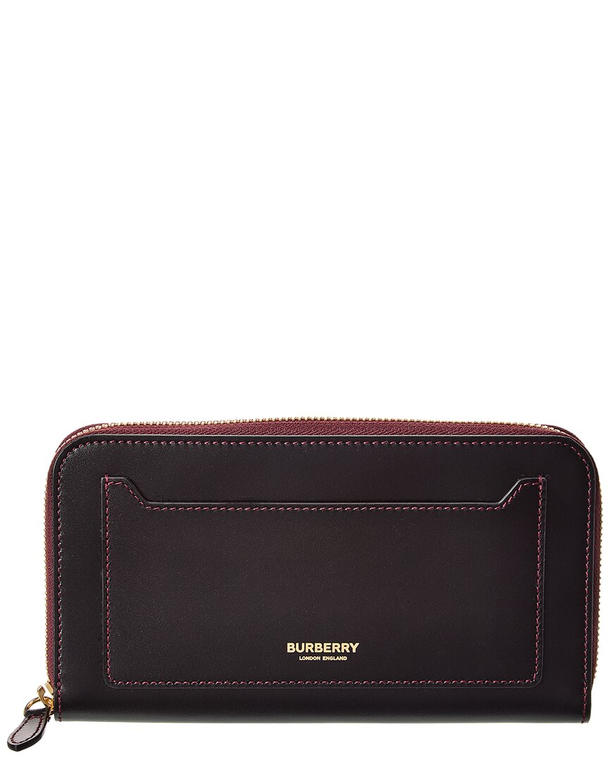 Burberry Logo Leather Zip Around Wallet