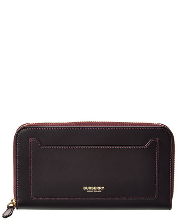 Burberry Logo Leather Zip Around Wallet