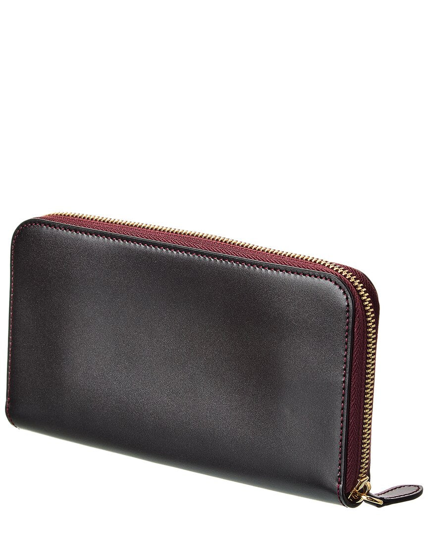 Burberry Logo Leather Zip Around Wallet