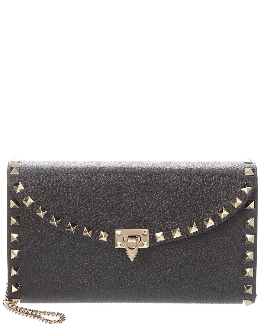 Valentino Rockstud Grainy Leather Wallet On Chain