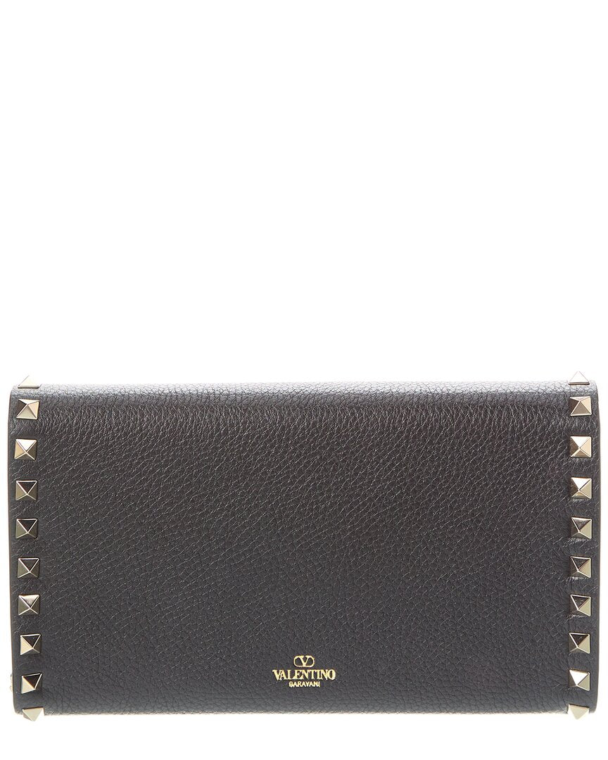 Valentino Rockstud Grainy Leather Wallet On Chain