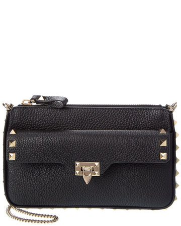 Valentino Rockstud Grainy Leather Wallet On Chain