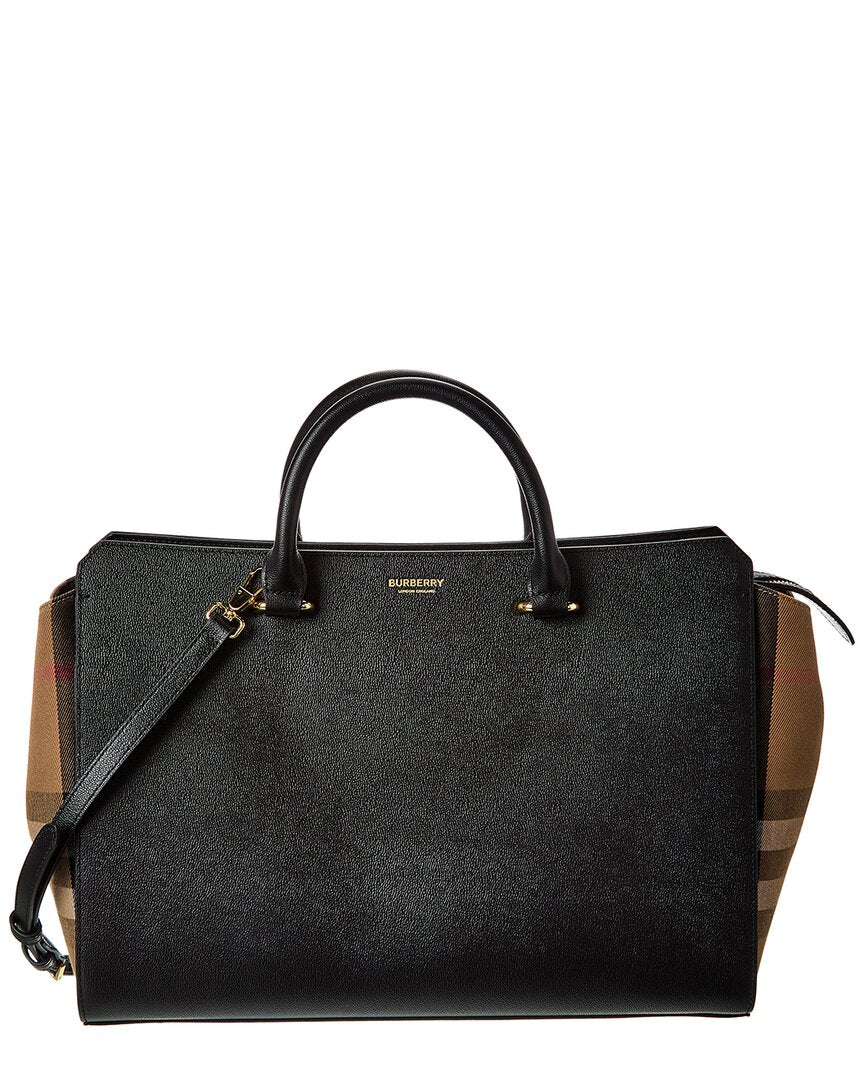 Burberry Banwell Medium Leather & Check Canvas Satchel