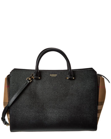 Burberry Banwell Medium Leather & Check Canvas Satchel