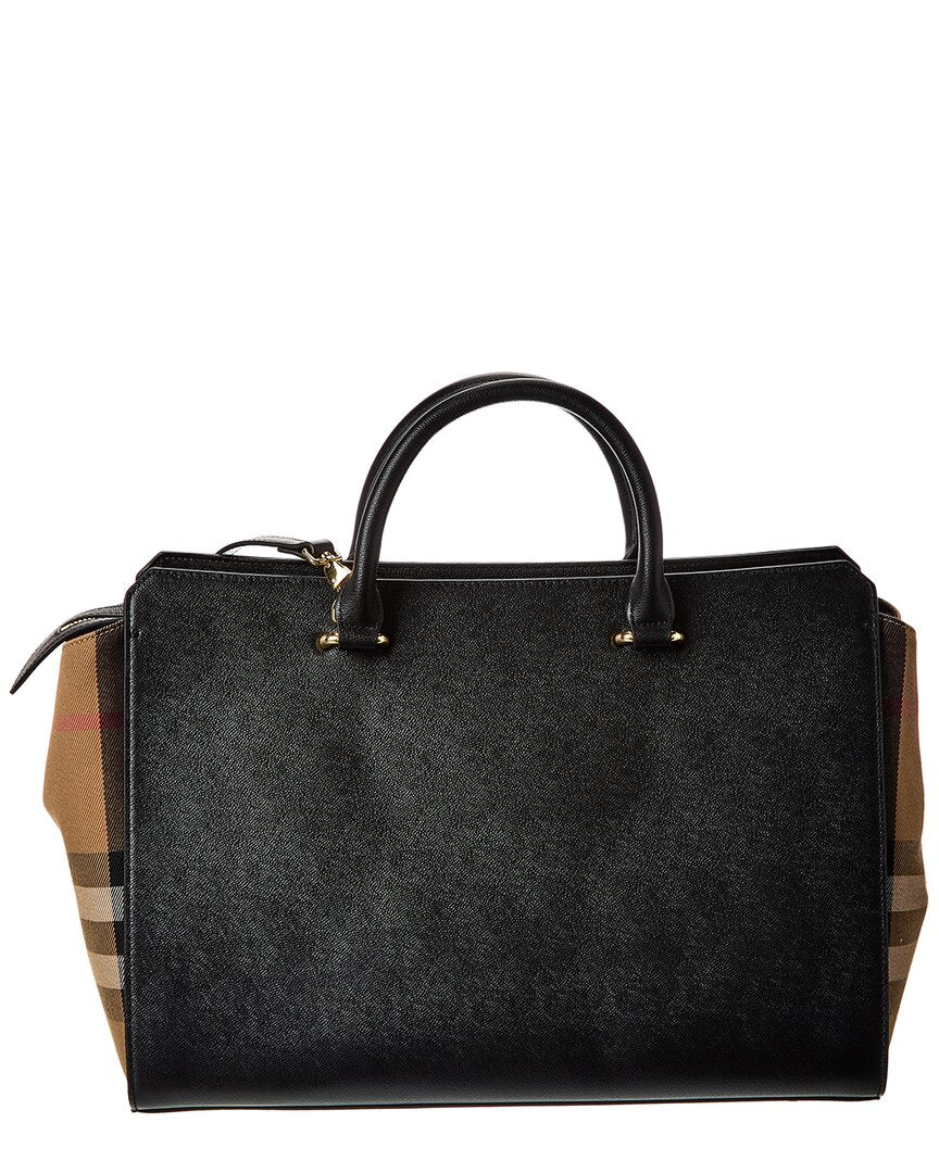 Burberry Banwell Medium Leather & Check Canvas Satchel