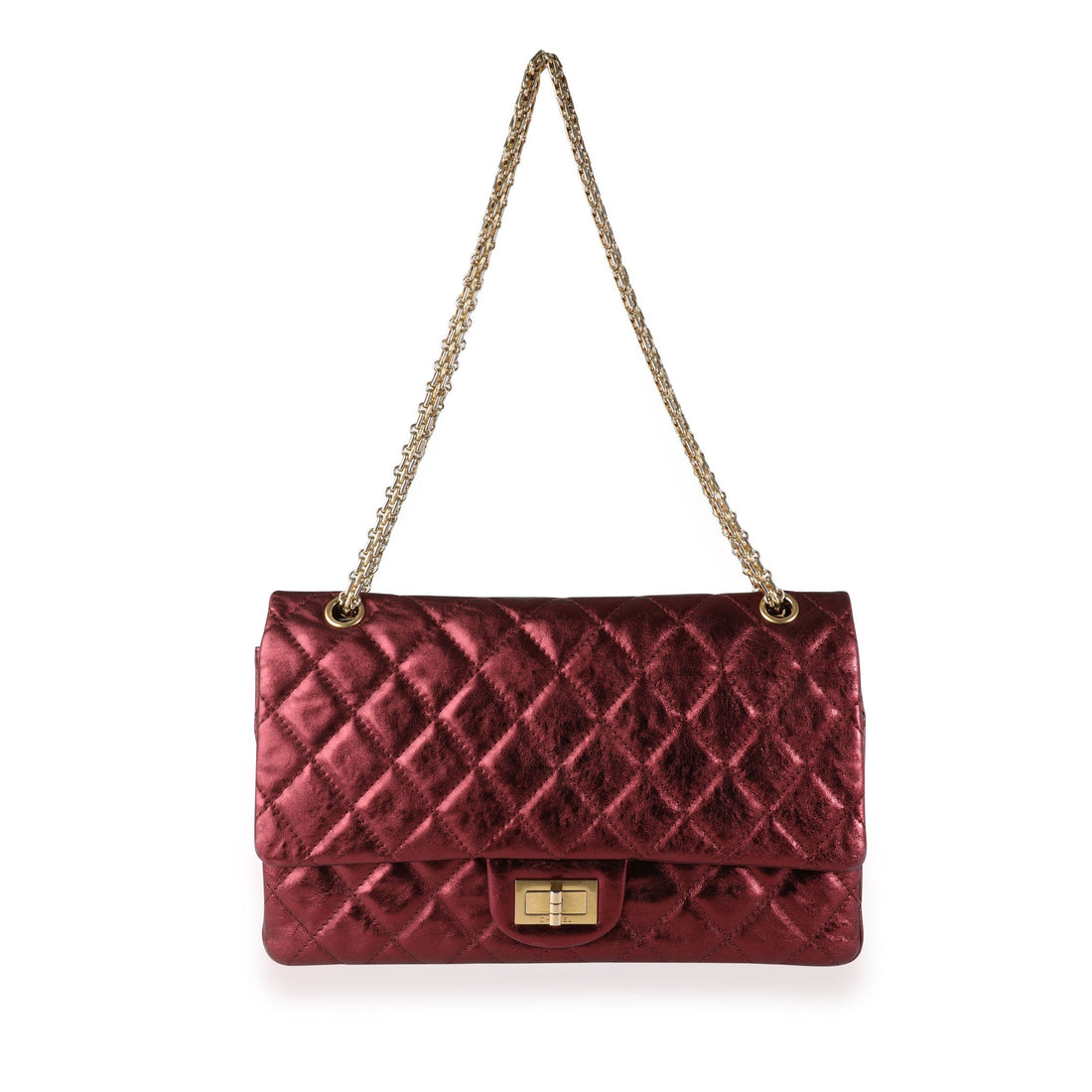 Top Quality Chanel Metallic Burgundy Quilted Calfskin Reissue 2.55 227 Double New Bag