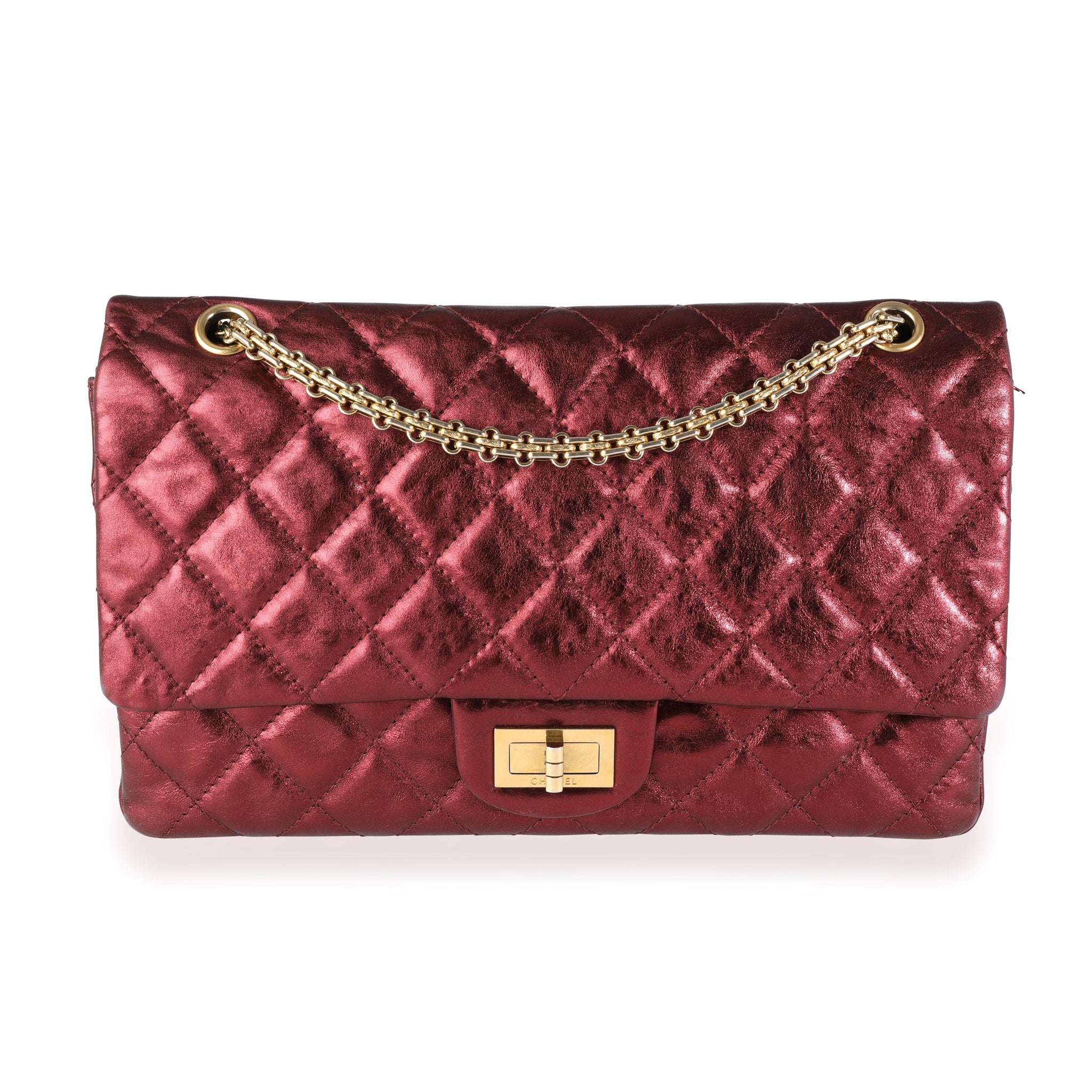 Top Quality Chanel Metallic Burgundy Quilted Calfskin Reissue 2.55 227 Double New Bag