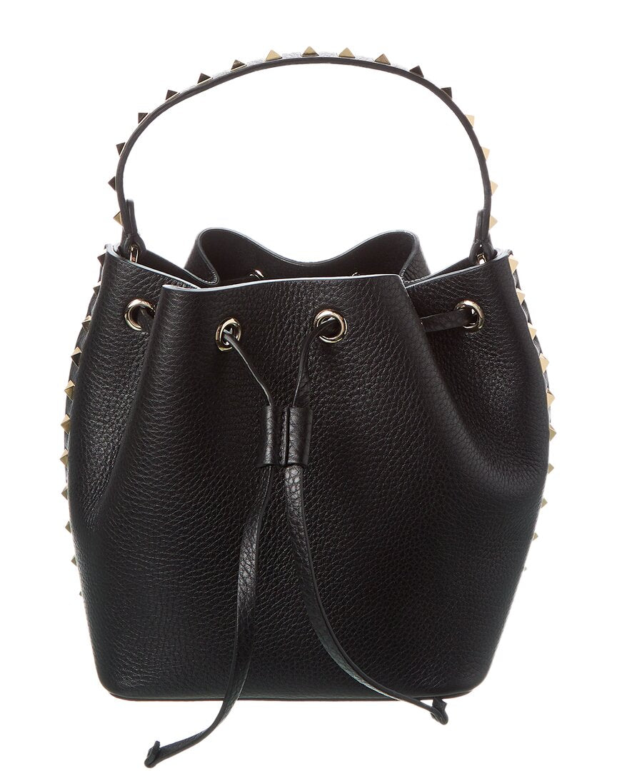 Valentino Rockstud Grainy Leather Bucket Bag
