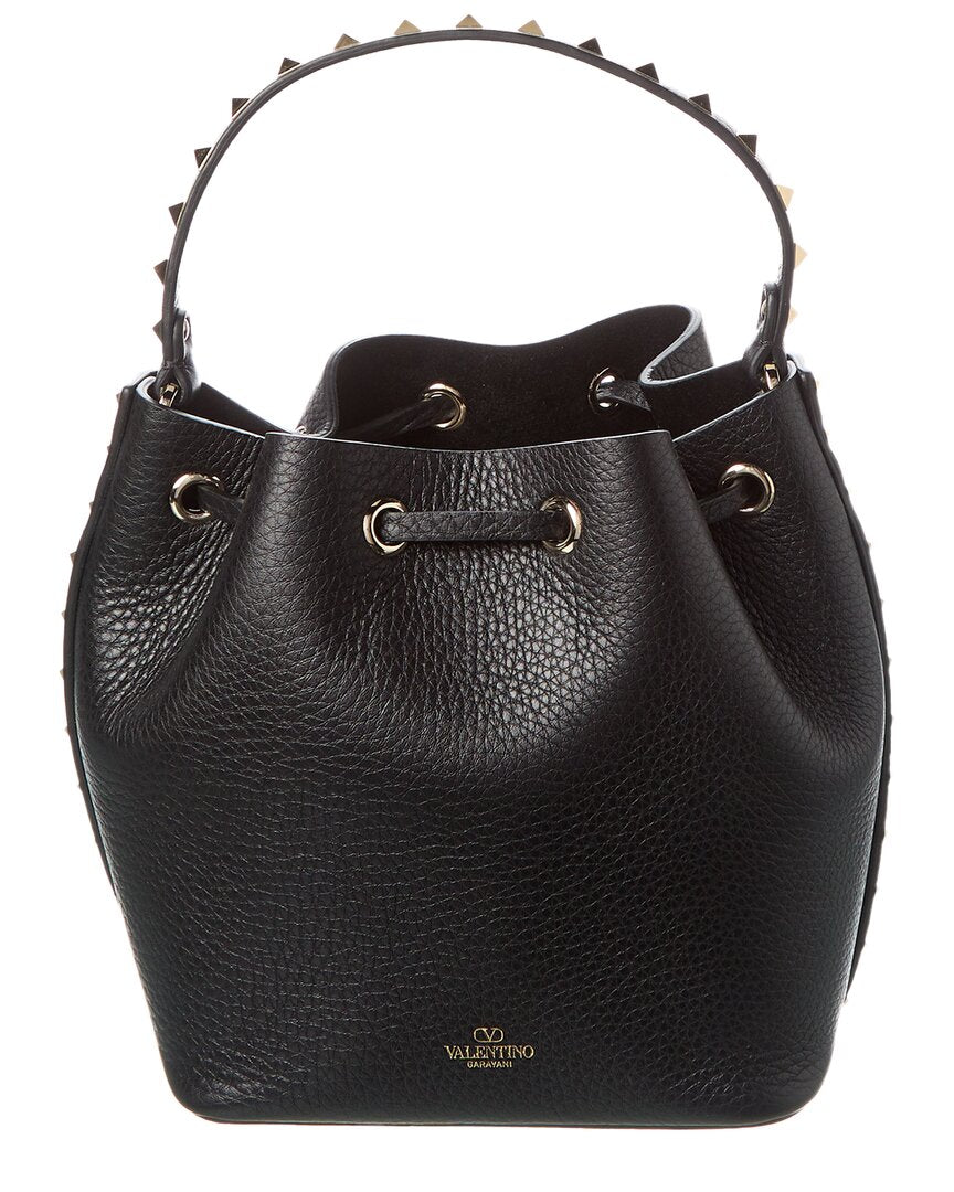 Valentino Rockstud Grainy Leather Bucket Bag