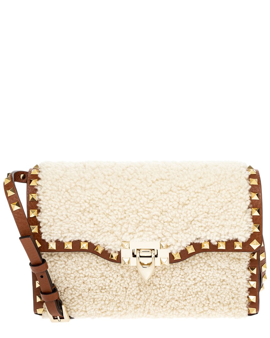 Valentino Rockstud Small Shearling & Leather Shoulder Bag