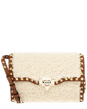 Valentino Rockstud Small Shearling & Leather Shoulder Bag
