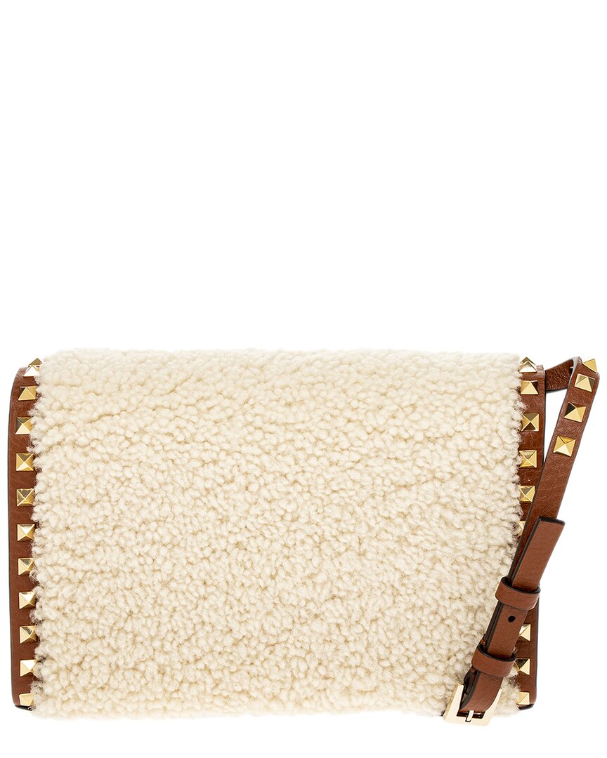 Valentino Rockstud Small Shearling & Leather Shoulder Bag