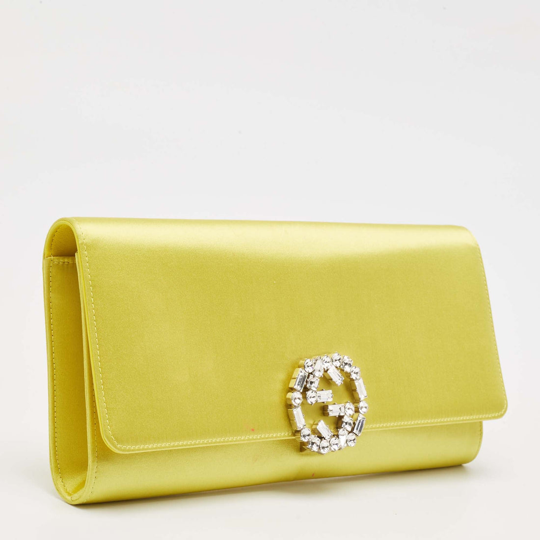 Gucci Yellow Satin Gg Crystals Broadway Clutch