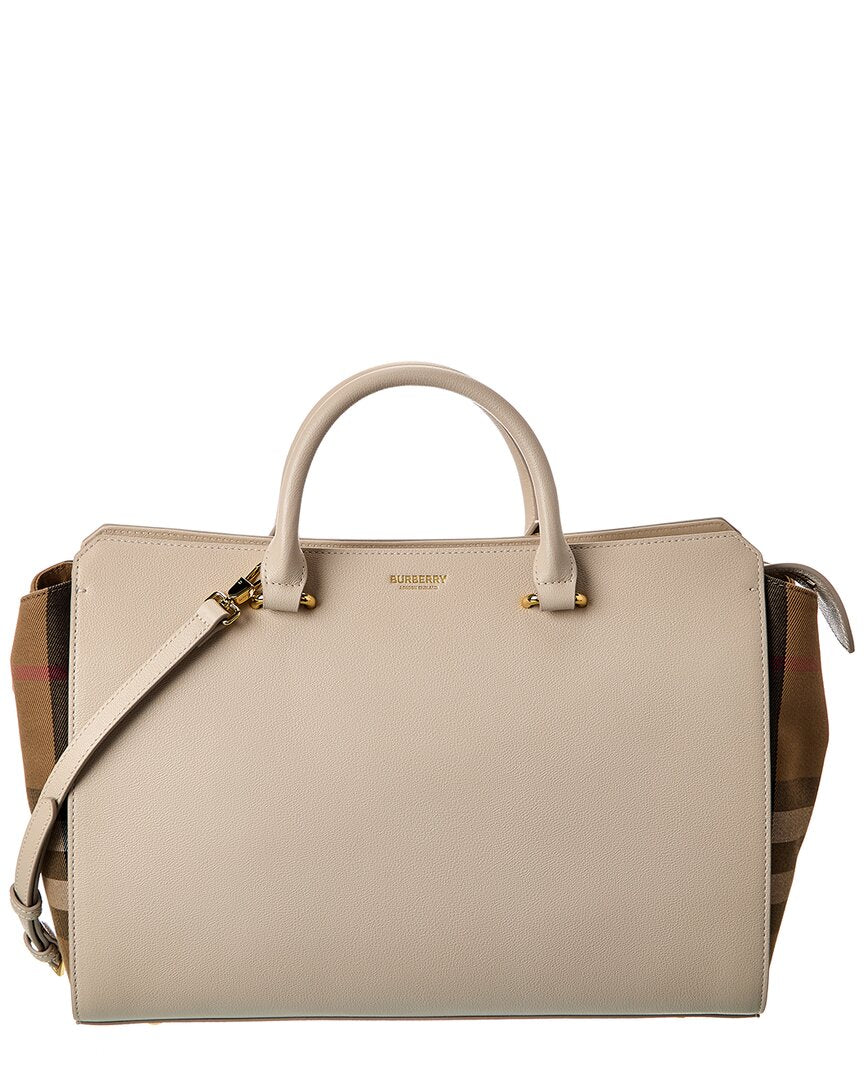 Burberry Banwell Medium Leather & Check Canvas Satchel