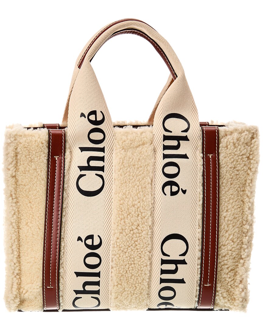 Chloé Woody Small Shearling & Leather Tote