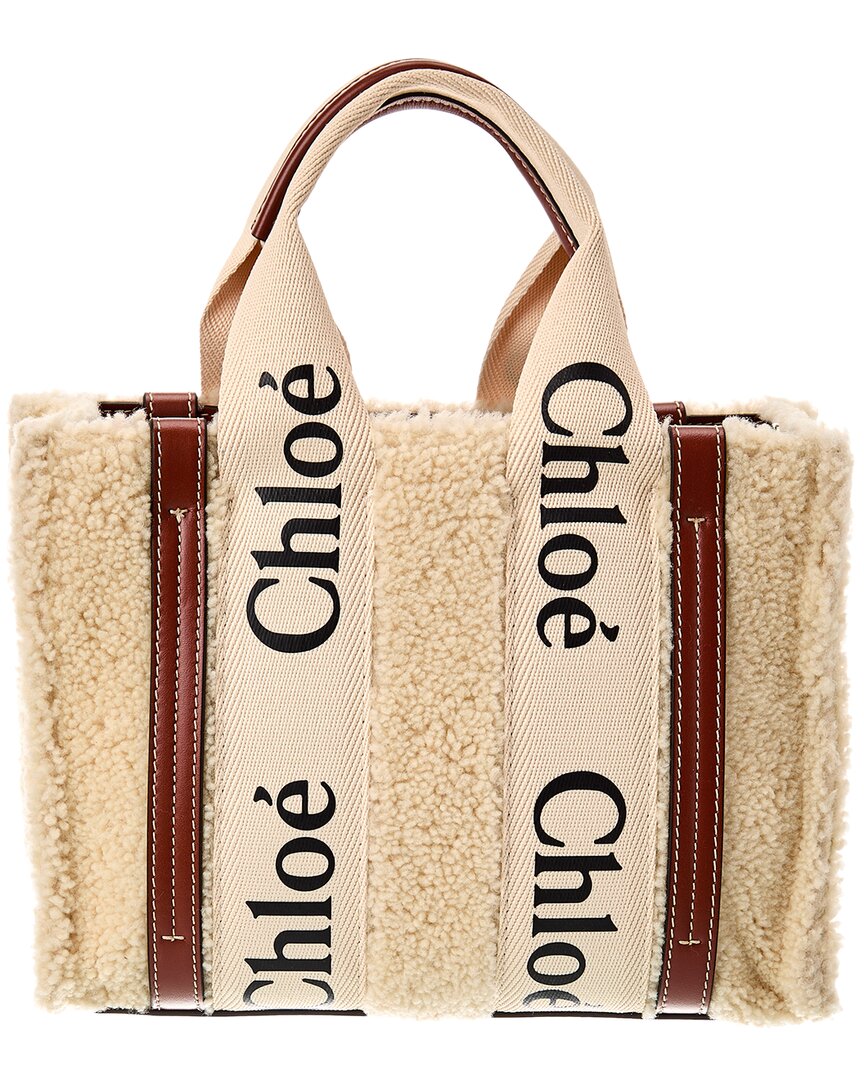 Chloé Woody Small Shearling & Leather Tote