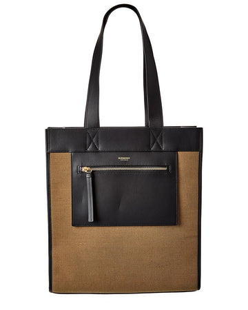 Burberry Logo Canvas & Leather Tote