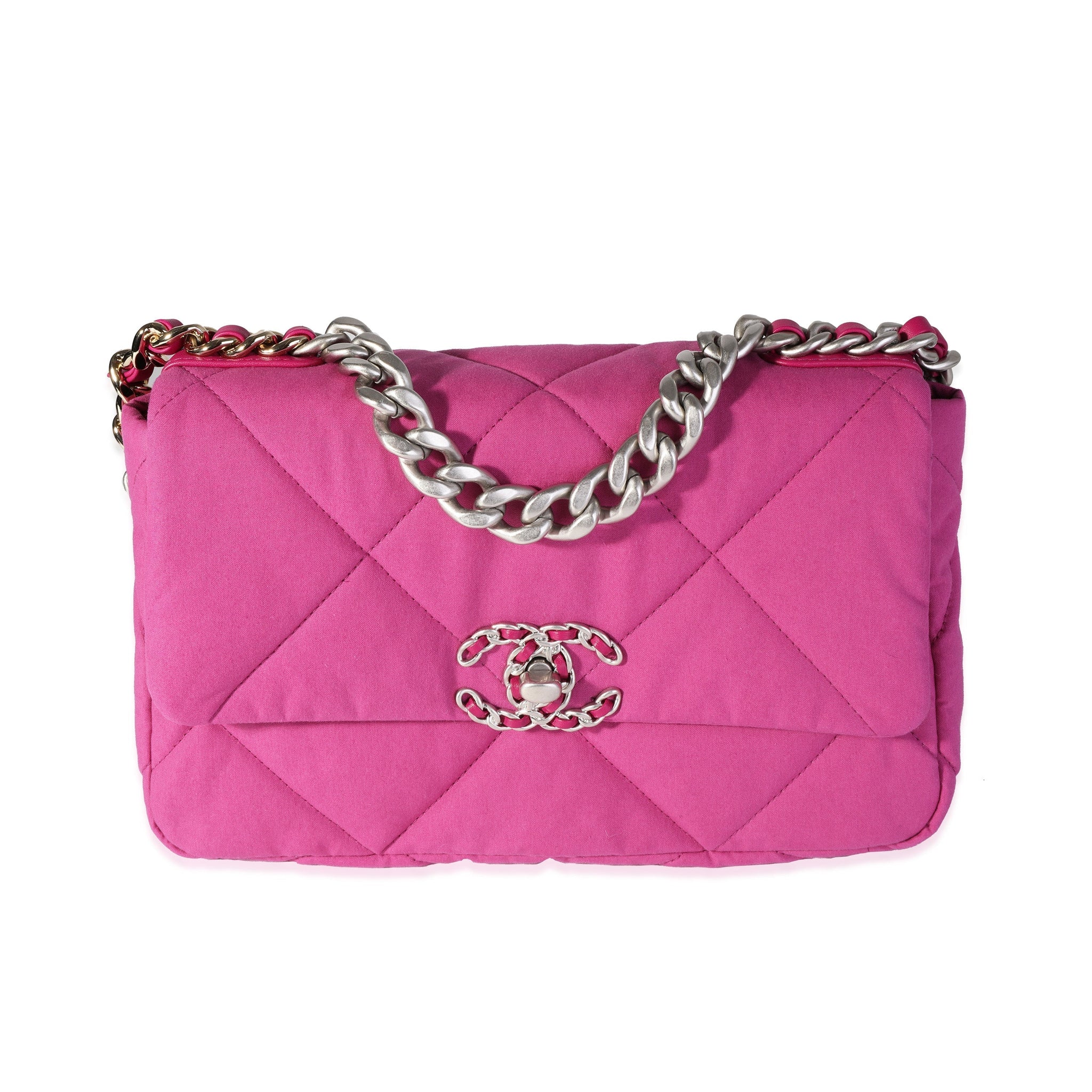 Top Quality Chanel Fuchsia Quilted Cotton Medium 19 New Bag