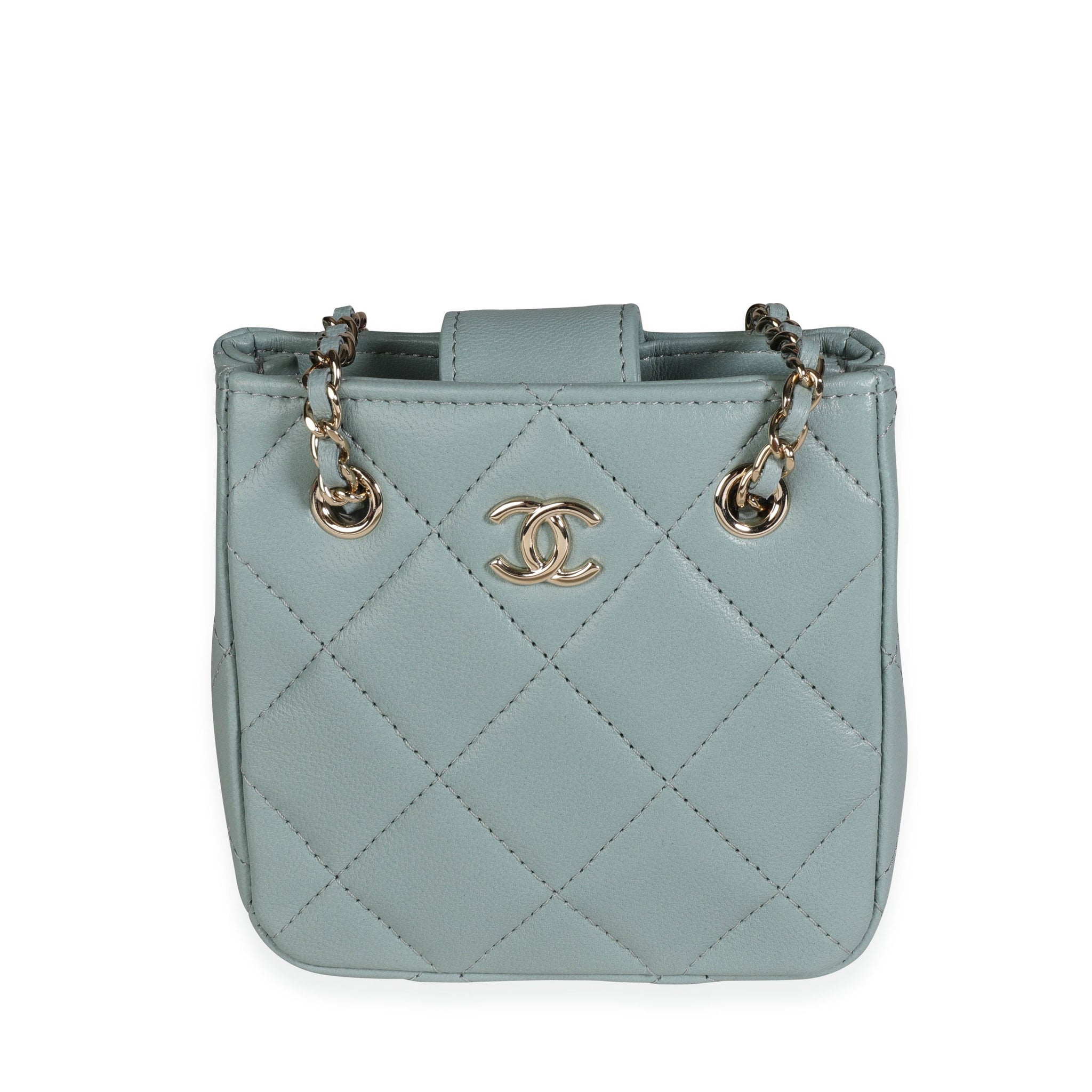 Top Quality Chanel Light Teal Quilted Lambskin Tiny Shopping Bag