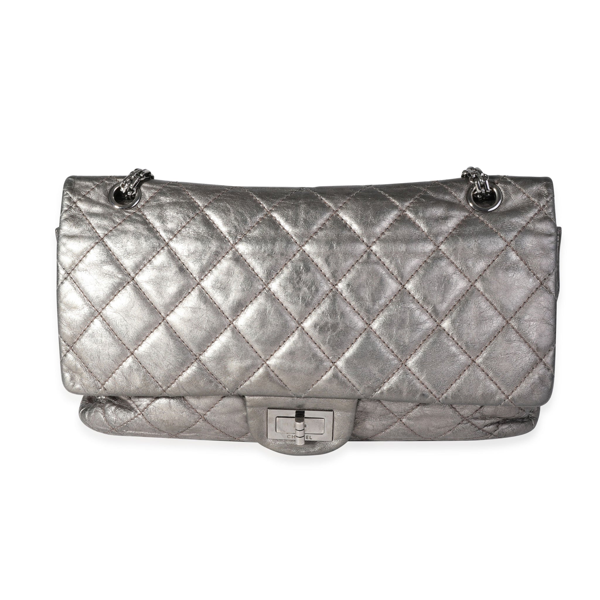 Top Quality Chanel Metallic Pewter Crinkle Lambskin Reissue 2.25 227 Double New Bag