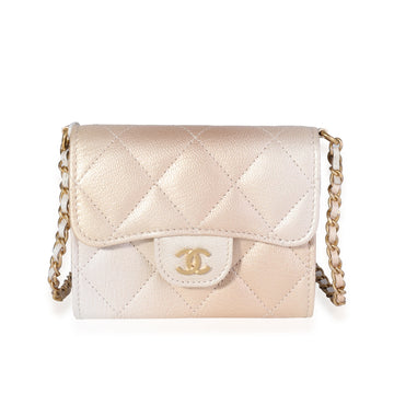 Top Quality Chanel Gold Metallic Ombre Quilted Goatskin Classic Mini Clutch with Chain