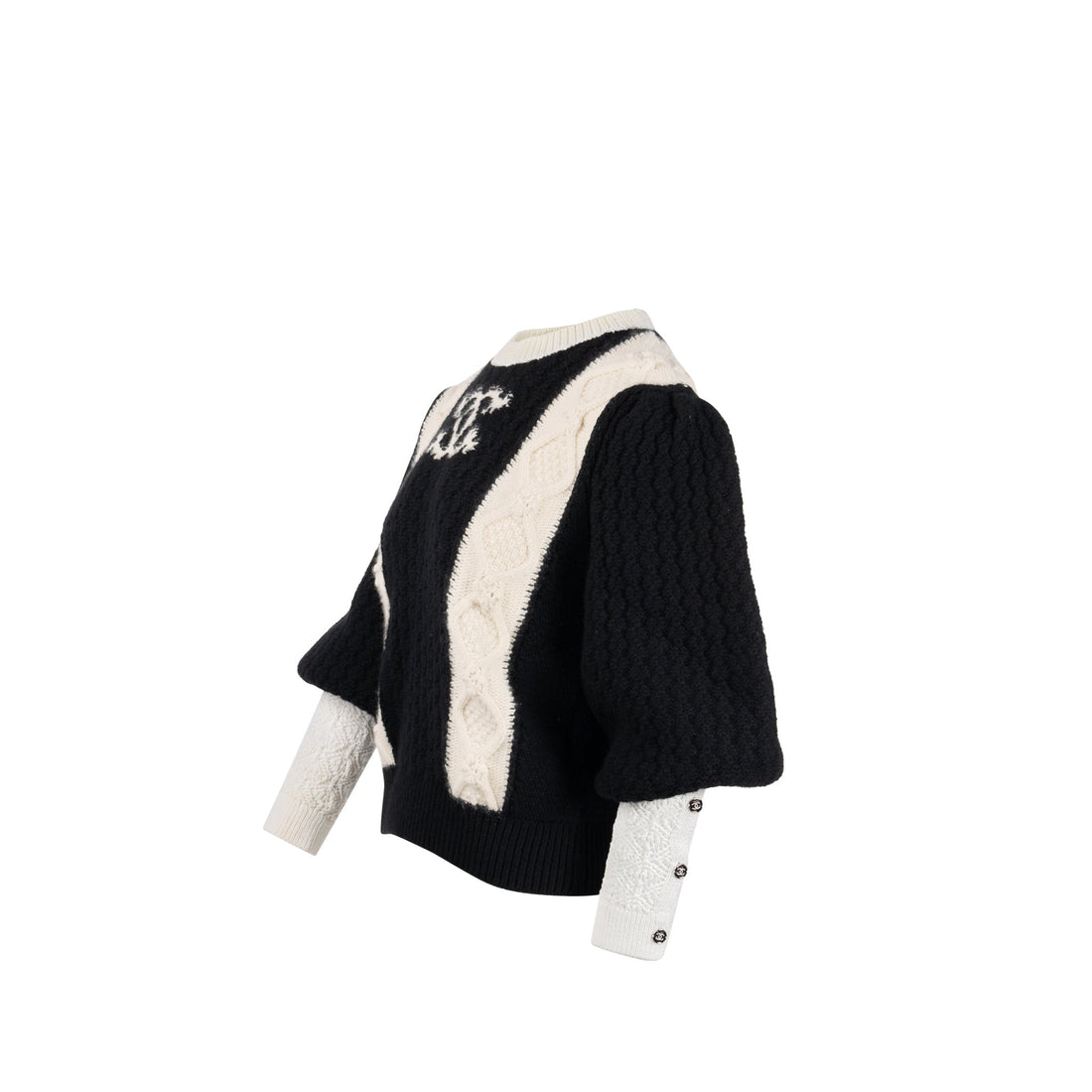 Chanel Size 38 CC Logo Sweater Wool/Cashmere/Cotton White/Black SHW