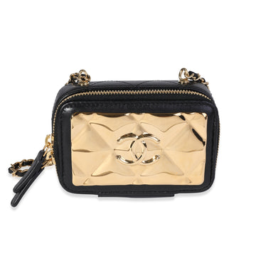Top Quality Chanel Gold Quilted Metal & Black Lambskin Mini Vanity Bag
