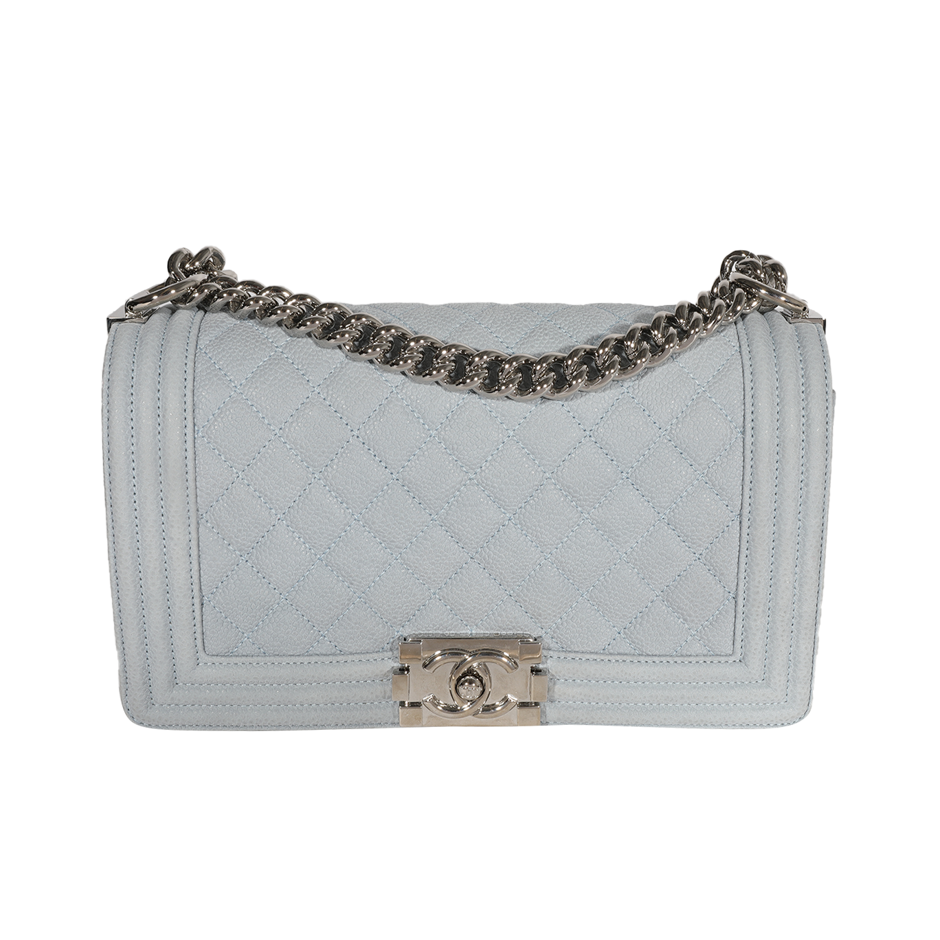 Top Quality Chanel Light Blue Quilted Washed Caviar Old Medium Boy Bag