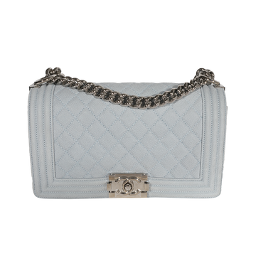 Top Quality Chanel Light Blue Quilted Washed Caviar Old Medium Boy Bag