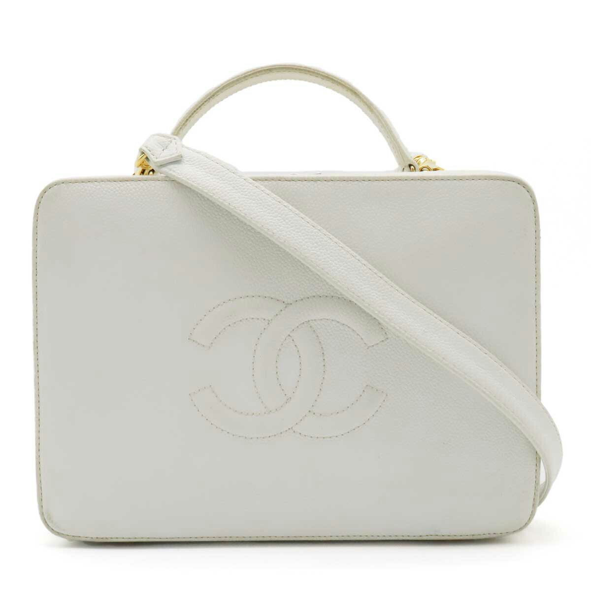 Chanel Caviar Skin Coco Mark 2way Handbag White A11265