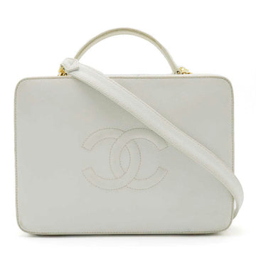 Chanel Caviar Skin Coco Mark 2way Handbag White A11265