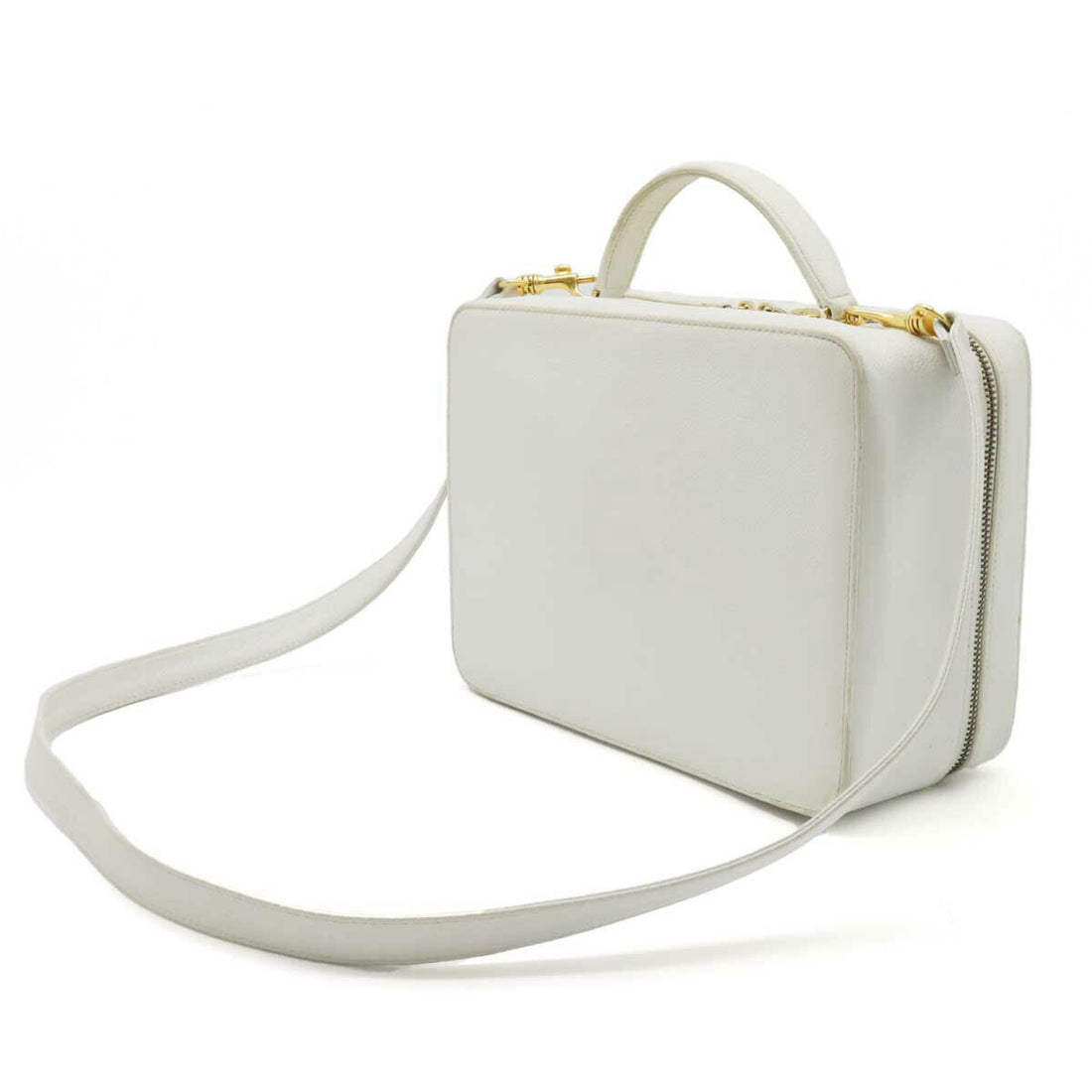 Chanel Caviar Skin Coco Mark 2way Handbag White A11265