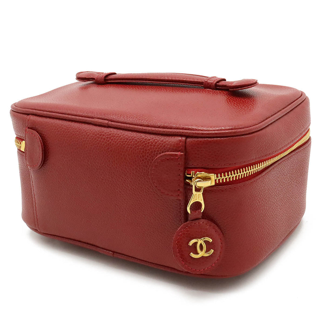 Chanel Caviar Vanity Handbag Red Leather