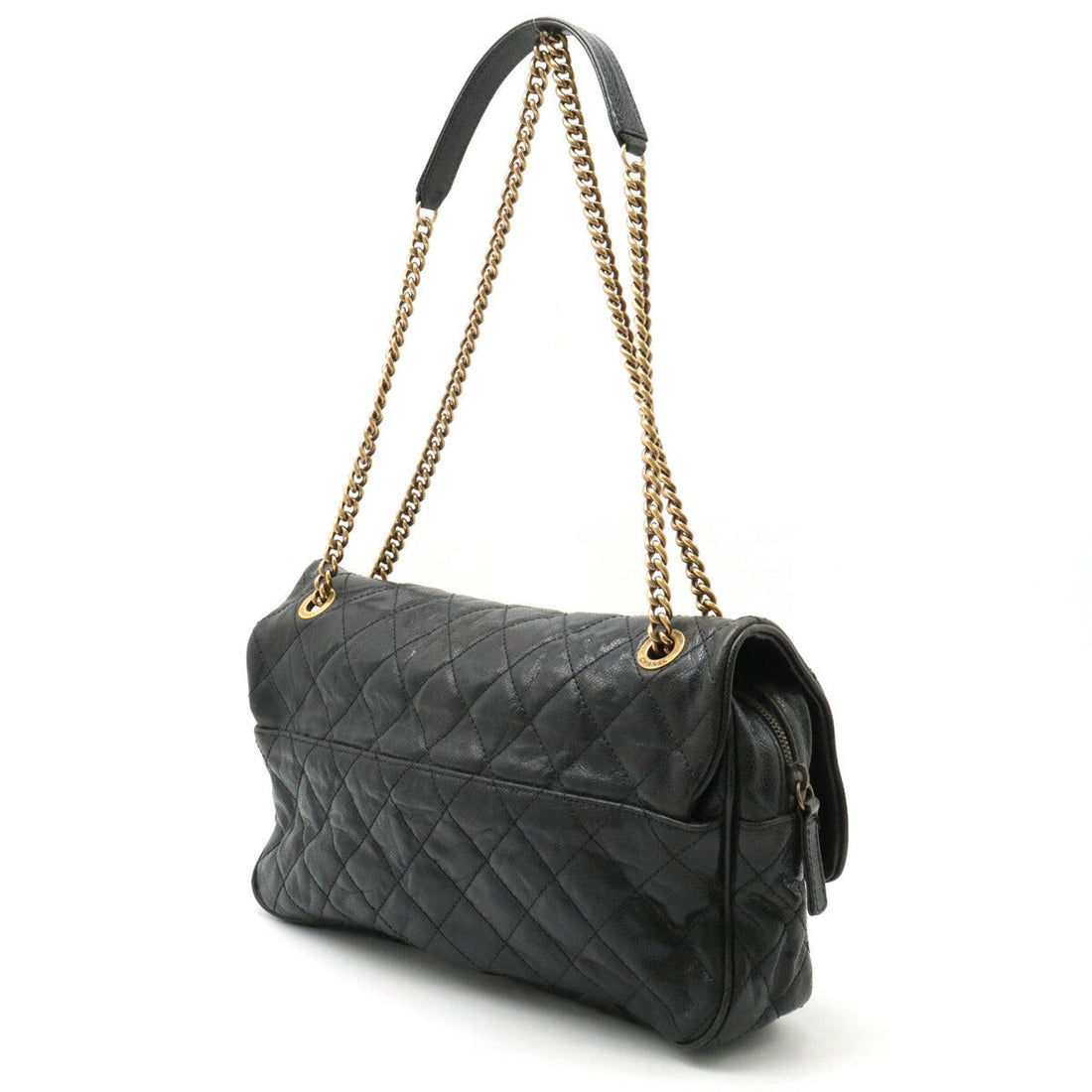 Chanel Caviar Skin Matelasse Coco Mark Chain Shoulder Bag Leather Black