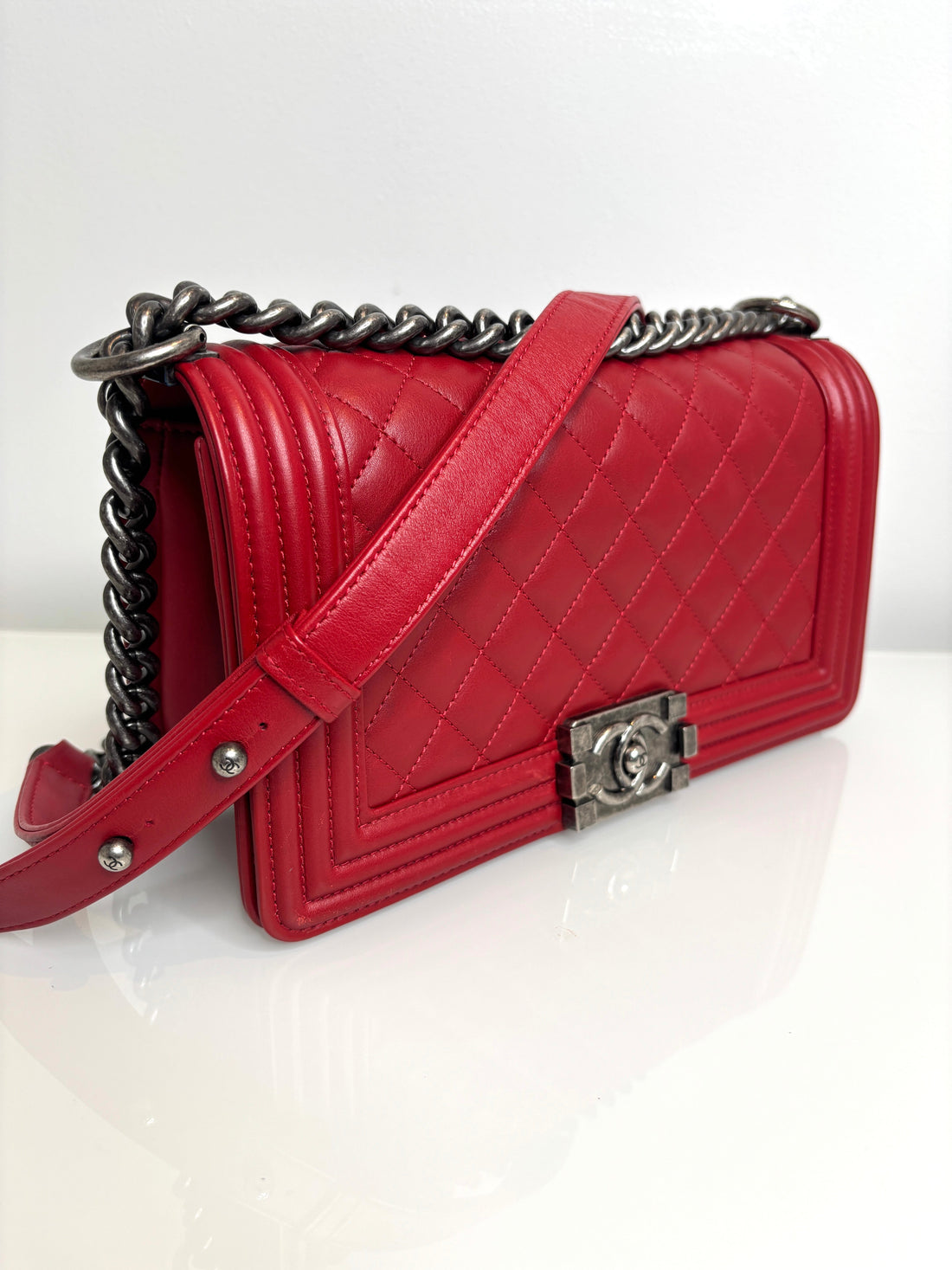 Chanel Medium Boy Bag Quilted Red Calfskin Shoulder Bag