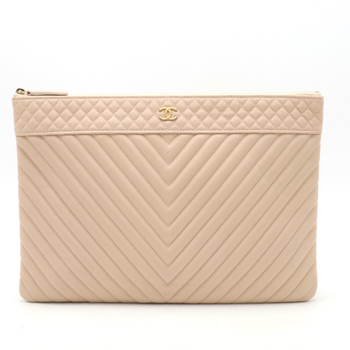 Chanel Caviar Skin Chevron V Stitch Coco Mark Clutch Bag A69251