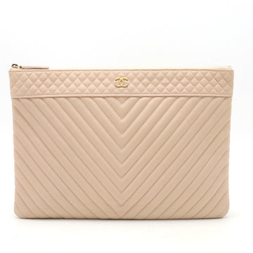 Chanel Caviar Skin Chevron V Stitch Coco Mark Clutch Bag A69251