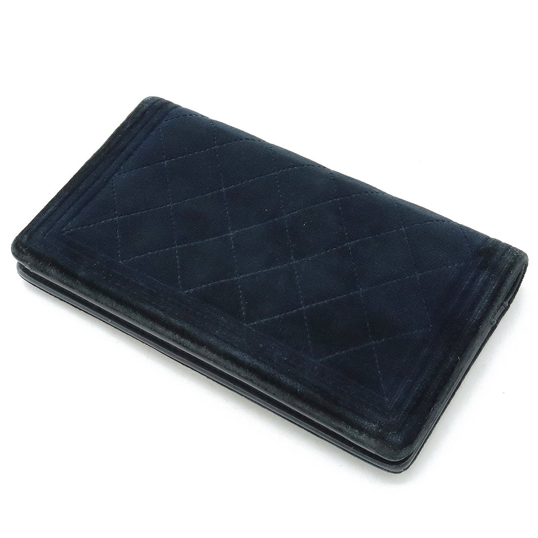 Chanel Boy Matelasse Velour Long Wallet Dark Navy A80285